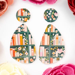 Books Pattern Acrylic Earring Blanks, Teardrop Acrylic Earrings Blanks, Library Earring Findings, Acrylic DIY Handmade Jewelry Supplies