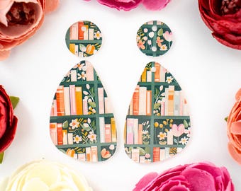 Books Pattern Acrylic Earring Blanks, Teardrop Acrylic Earrings Blanks, Library Earring Findings, Acrylic DIY Handmade Jewelry Supplies
