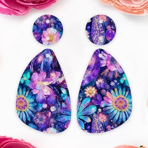 Whimsical Paisley Flowers Teardrop Acrylic Earrings Blanks, Summer Earring Supplies, Acrylic DIY Handmade Jewelry Supplies