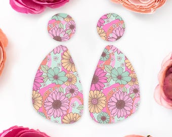 Retro Flower Teardrop Acrylic Earrings Blanks, Summer Earring Supplies, Acrylic DIY Handmade Jewelry Supplies