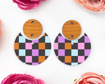 Halloween Checkered Earring Blanks, Fall Circle Drop Acrylic Earrings Blank, Fall Earring Supplies, Acrylic DIY Handmade Jewelry Supplies
