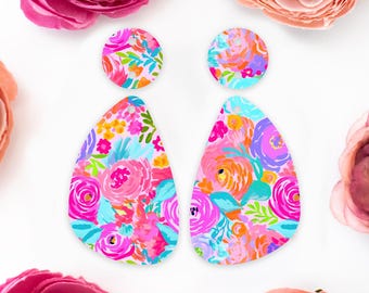 Preppy Flowers Teardrop Acrylic Earrings Blanks, Summer Earring Supplies, Acrylic DIY Handmade Jewelry Supplies