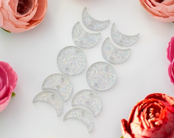 Moon Phases Earring Findings, Silver Glitter Earring Blanks, DIY Earrings, Boho Jewelry Findings, Acrylic Earring Blanks, Jewelry Findings