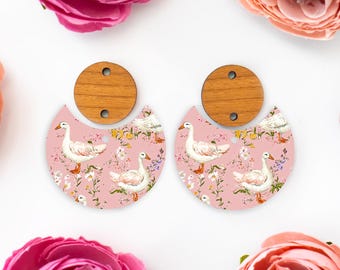 Goose Circle Drop Acrylic Earrings Blanks, Animal Earring Supplies, Wood DIY Handmade Jewelry Supplies, Acrylic Earring Pieces