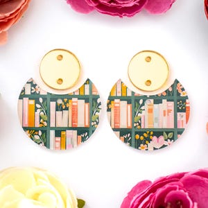 Books Pattern Acrylic Earring Blanks, Circle Drop Acrylic Earrings Blanks, Library Earring Findings, DIY Handmade Jewelry Supplies
