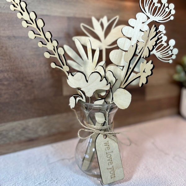 Wooden Flower Arrangement|Bouquet|floral|unfinished|laser cut|Mother’s Day|unique gift|birthday|nursery decor|wall art|wildflower|birth