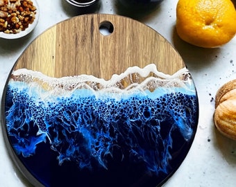 Resin Ocean Charcuterie| Personalize|Cutting Board| Serving Board| Resin Art| Beach| Sea| laser engraved| tropical|solid wood|