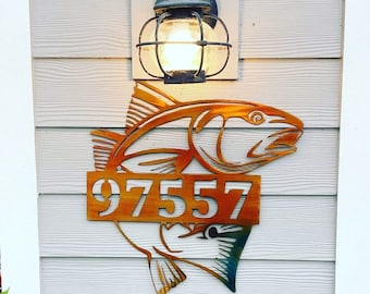 Redfish red drum red fish Monogram jouse number sign metal art fish wall art metal decor  fishing trophies nautical gifts for him or her