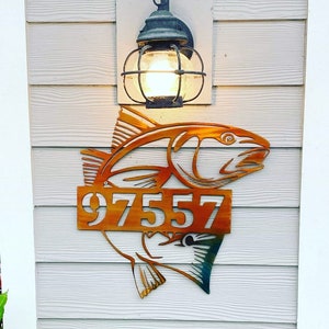 Redfish red drum red fish Monogram jouse number sign metal art fish wall art metal decor  fishing trophies nautical gifts for him or her