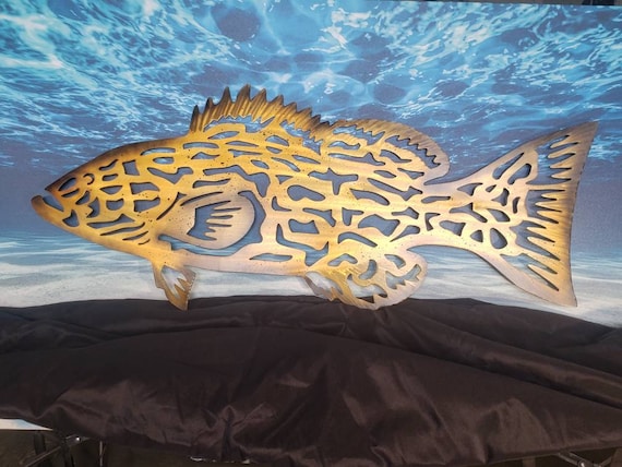 Scultura Da Parete In Acciaio Grouper &ndash; Pesce D'acqua Salata, Decorazione Marina 20 Pollici