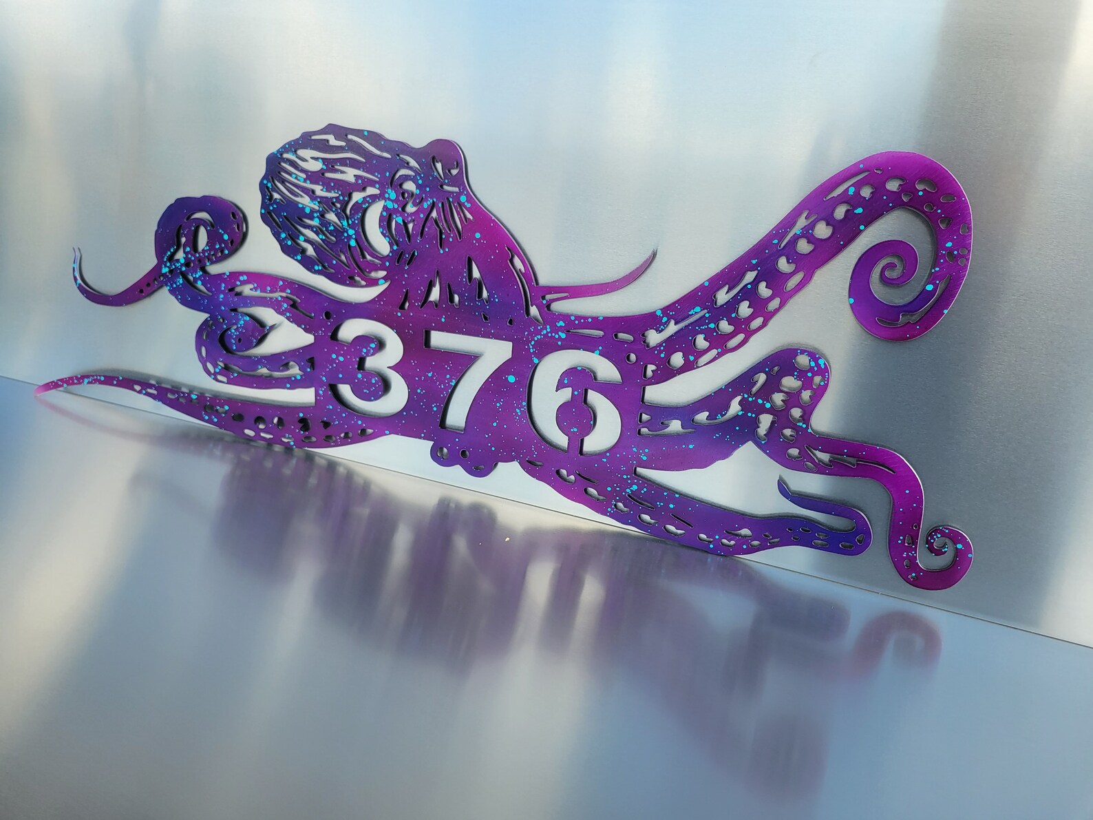 Octopus Monogram Sign Housenumber Metal Wall Art Fish Decor Custom Art ...