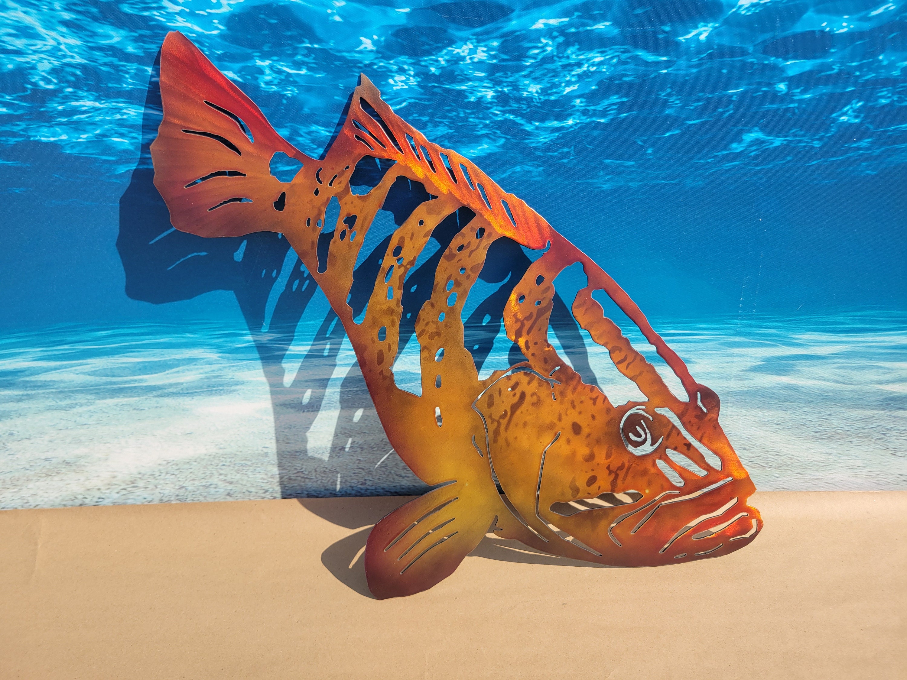 grouper fish metal wall art fish decor custom art work steel or aluminum