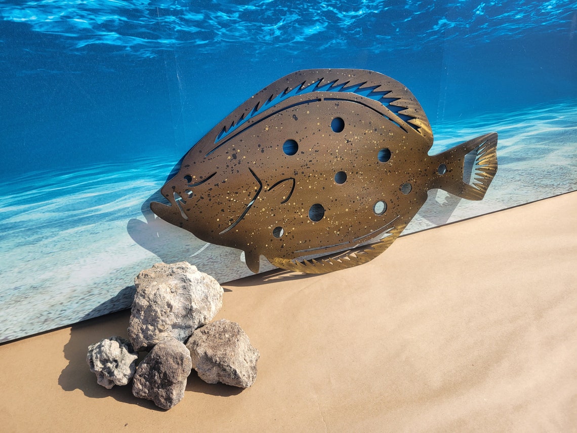 Fluke Flounder Halibut Fish Metal Wall Art Fish Decor Custom Etsy