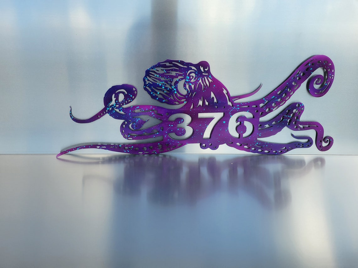 Octopus Monogram Sign Housenumber Metal Wall Art Fish Decor Custom Art ...