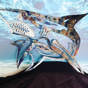 Mako Shark Metal Art on Wood Jaws Shark Made in USA Maco Mako Shark Metal Art on Wood Jaws Shark Made in USA Maco