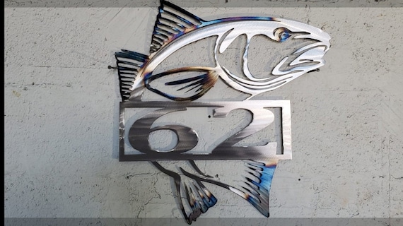Redfish Red Drum Red Fish Monogram House Number Sign Metal