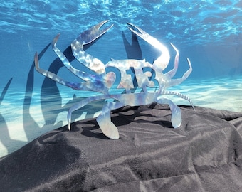 Blue crab monogram house number sign metal wall art fish decor custom art work steel