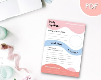 Daily highlight evening routine planner, gratitude desk planner download, printable wellness tracker