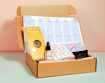 Entspannungskorb mit Self-Care-Planer, Self-Care-Geschenkset, das glow & grow kit, Schreibtischplaner, Happiness Journal Geschenk, Abschlussgeschenk