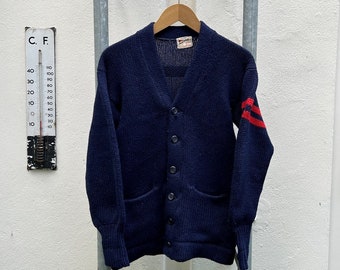 Vintage 50s: Princeton wool varsity cardigan - college - dark blue -  made in USA (S)