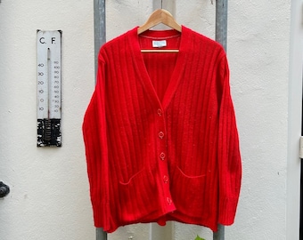 Vintage 70s: Sears Sportswear Bright Red Cardigan - Acrylic - Made 