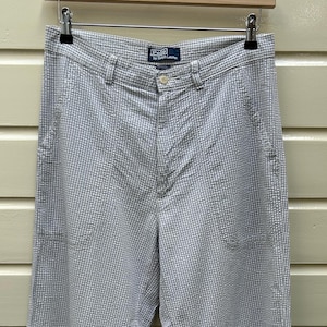Vintage 90s: Polo by Ralph Lauren seersucker pants - white blue - cotton (32/30)