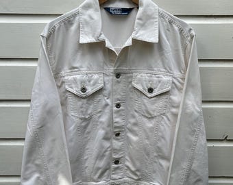Vintage 90s: Polo by Ralph Lauren cotton trucker jacket  - white (M)