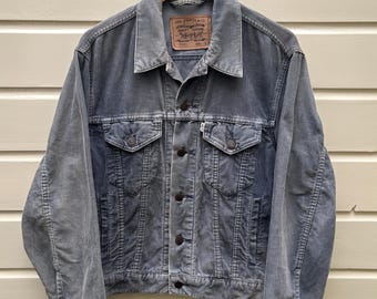 Vintage 90s: Levi's corduroy trucker jacket - 70503 - blue grey - with side pockets (S)