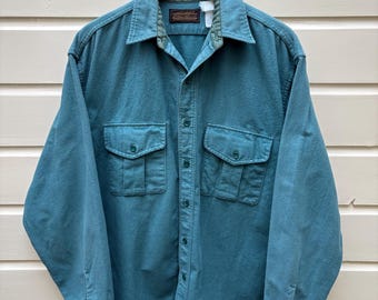 Vintage 80s: Eddie Bauer cotton chamois shirt - two pockets - petrol color (L)