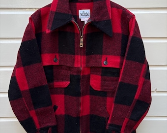Vintage 60s Woolrich Lined Mackinaw Cruiser Wool Buffalo Check Red