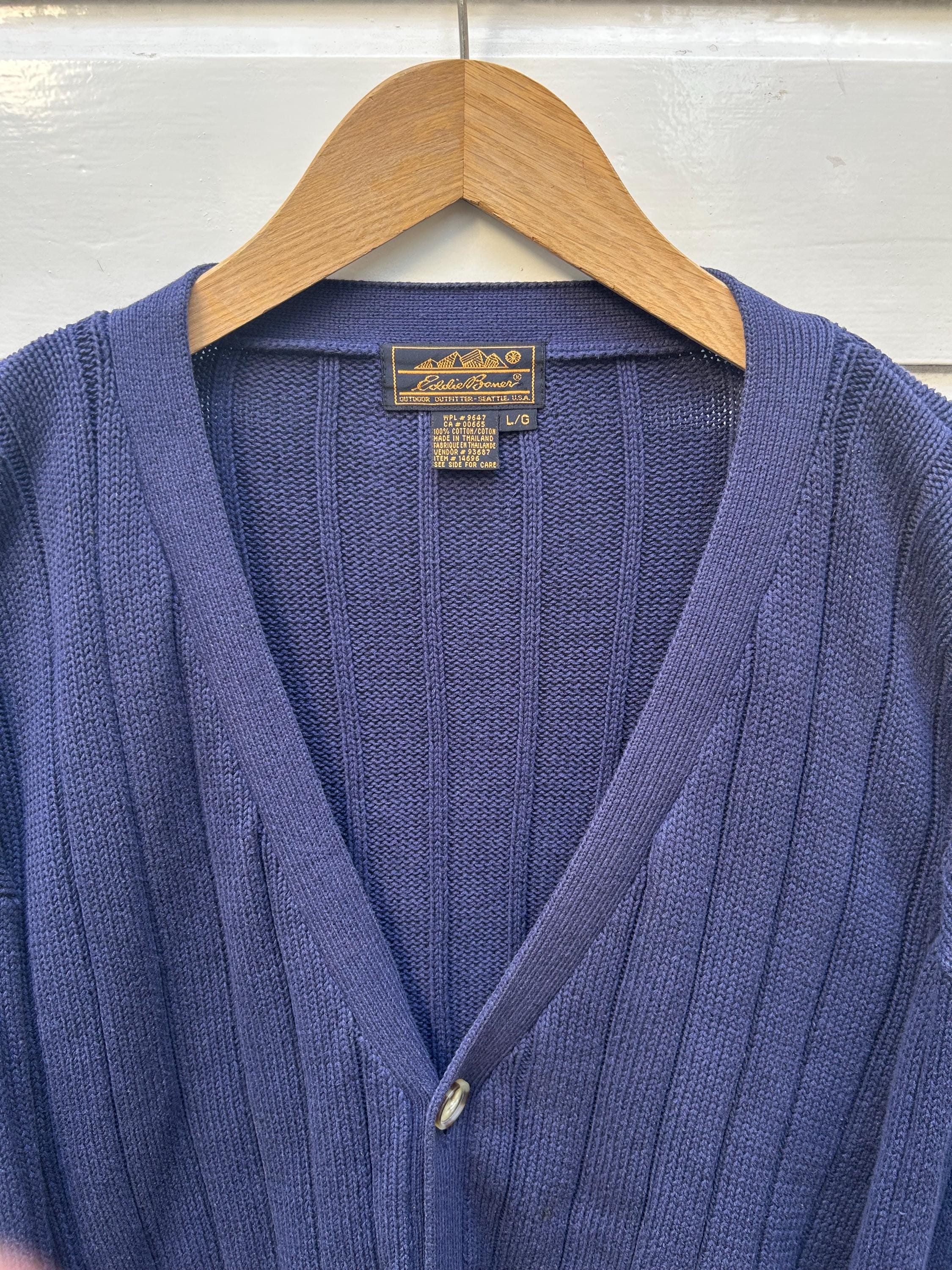 Vintage 1990s Eddie Bauer Green Cotton Mix Knit Cardigan