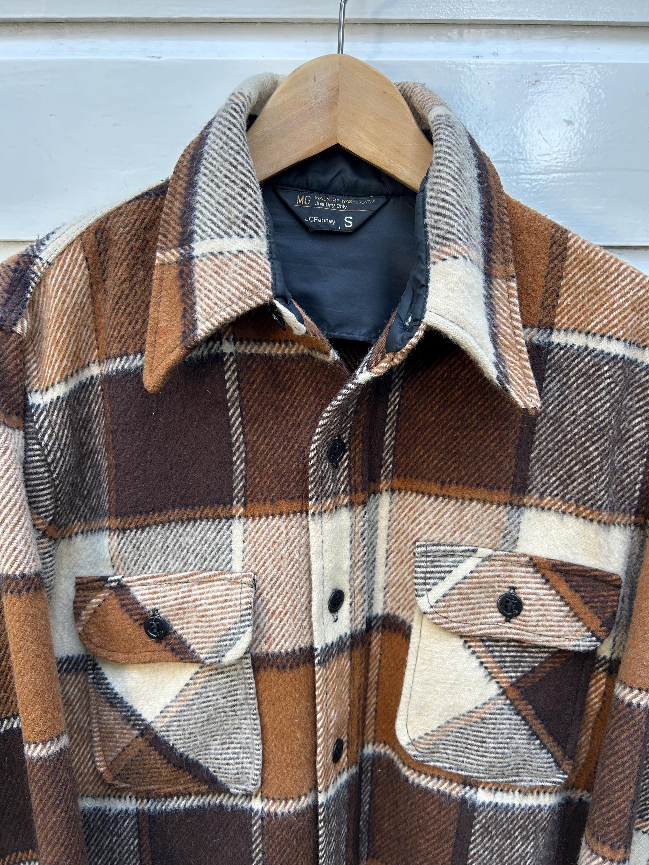 Vintage 70s: Jcpenney Brown Plaid Jacket - Wool - Made in