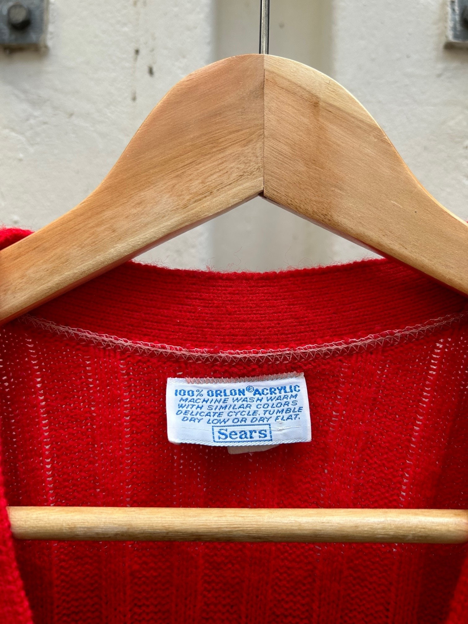 Vintage 70s: Sears Sportswear Bright Red Cardigan - Acrylic - Made 