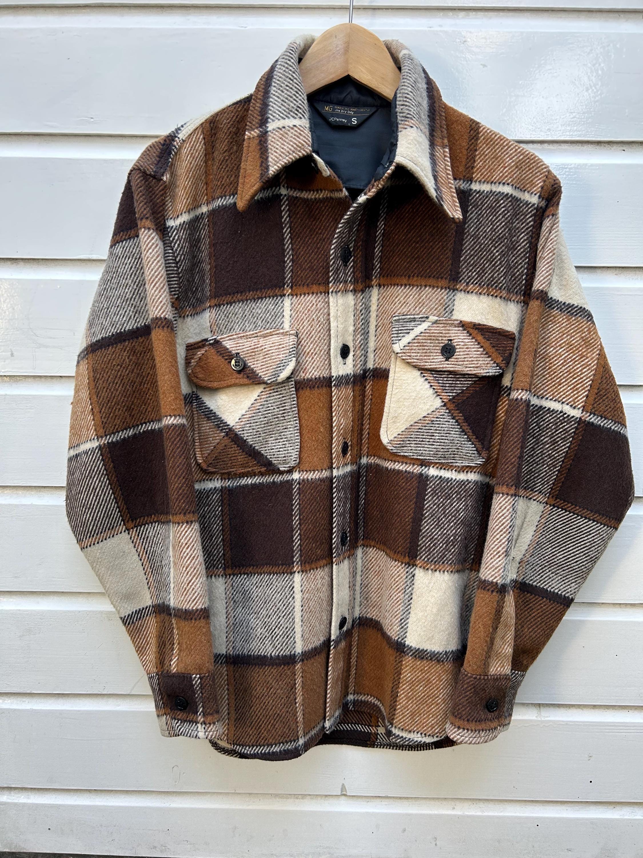 Vintage 70s: Jcpenney Brown Plaid Jacket - Wool - Made in