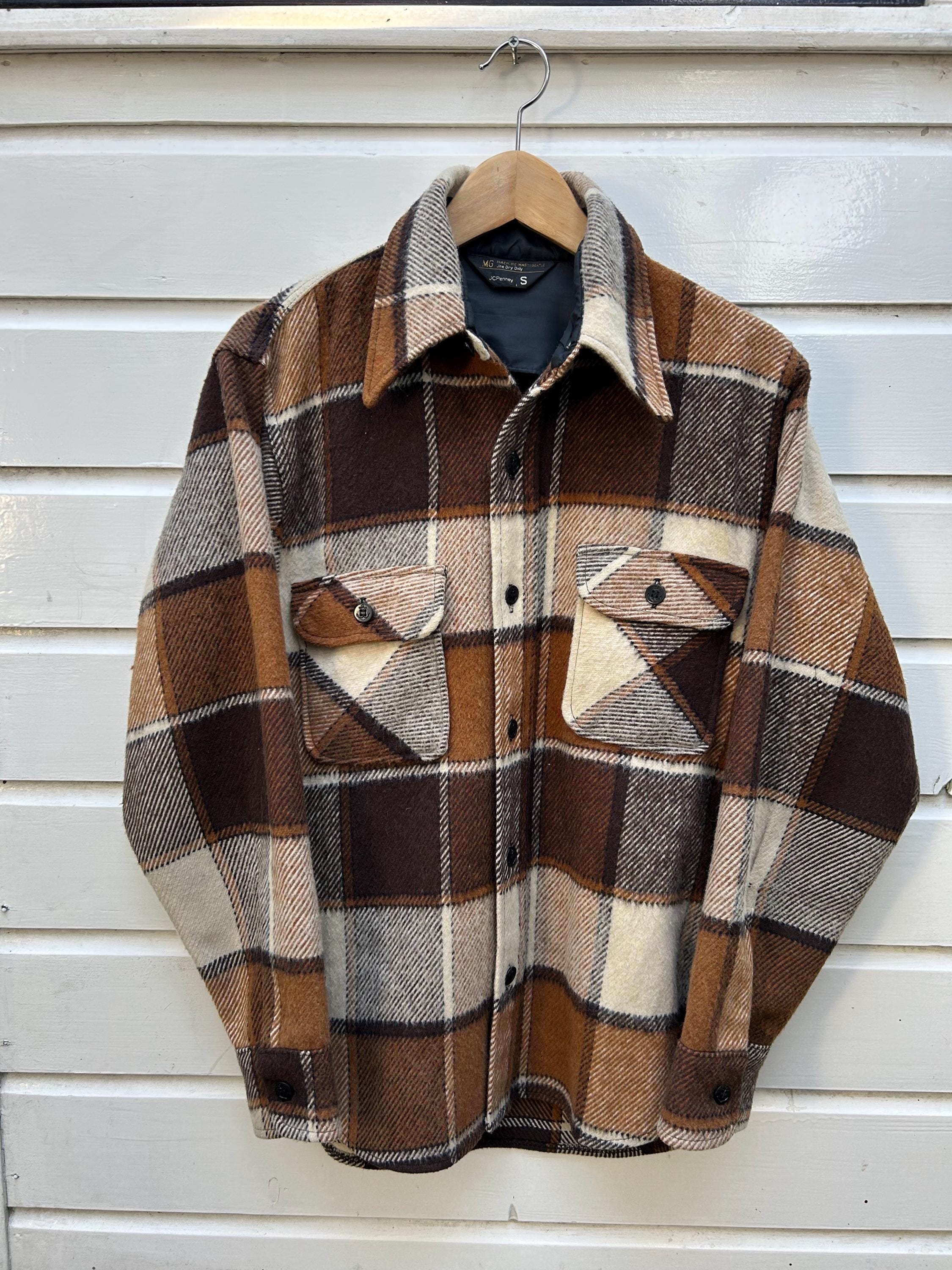 Vintage 70s: Jcpenney Brown Plaid Jacket - Wool - Made in