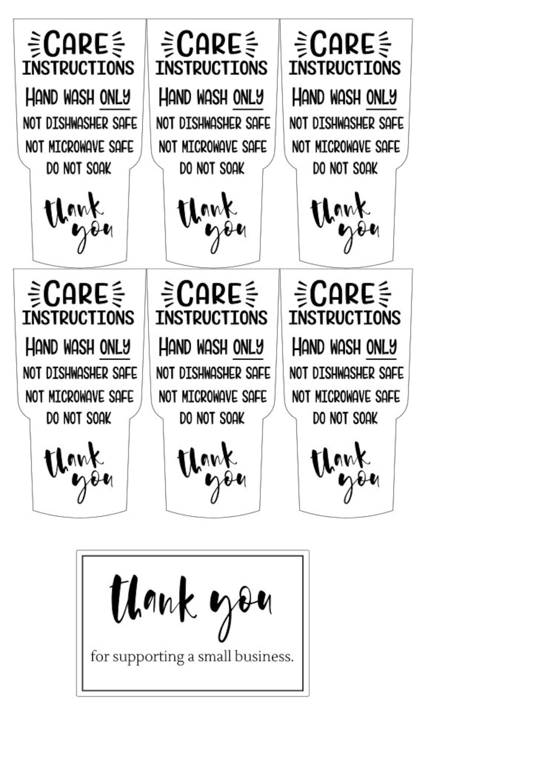 Printable Tumbler Washing Instructions Full Sheet - Etsy