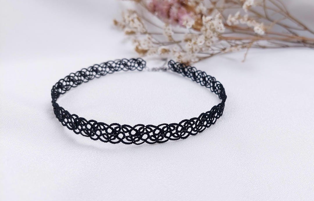Lace Necklace in Boho Style With Polyester Thread, Black Choker With ...