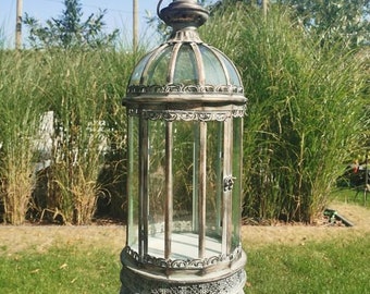 Large glass lantern - Brass color - 22 glas windows - Candle holder