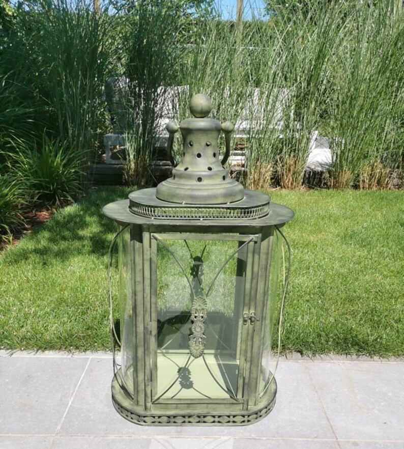 Large Metal and Glass Lantern Green Lantern Curved Glass Etsy