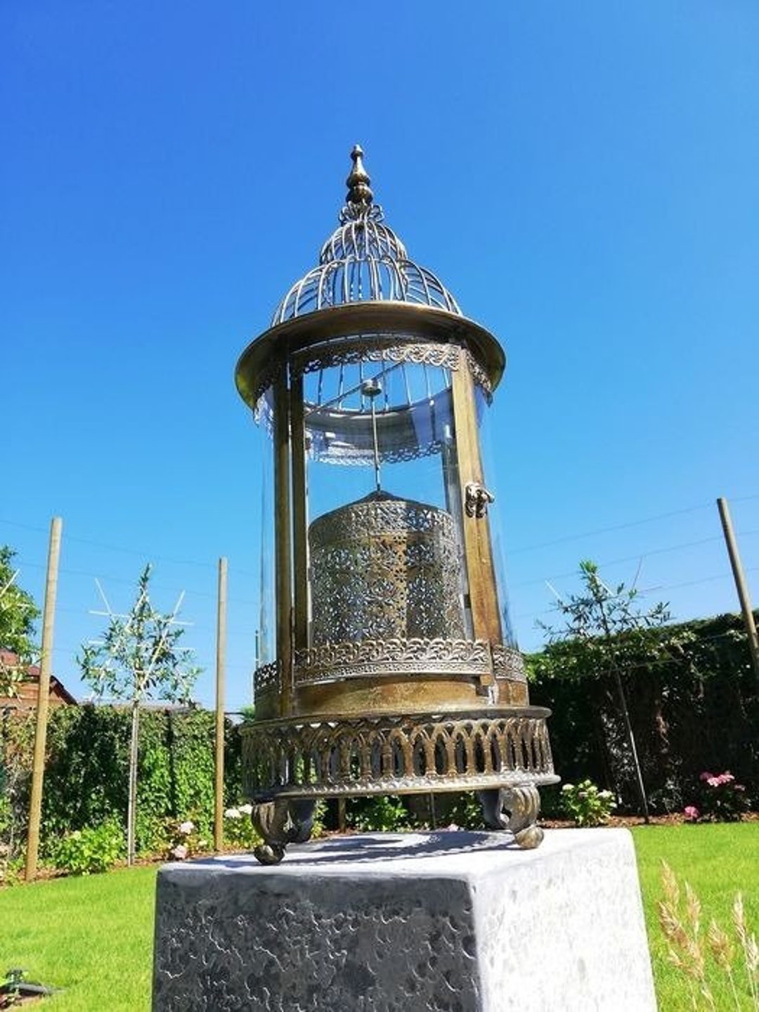 Large Glass Lantern Metal and Glass Decorative Lanterns Spinning Wheel