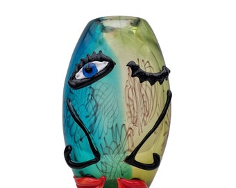Eine abstrakte Glasvase - Murano-Stil - Clownvase - Bunte Blumenvase aus Glas