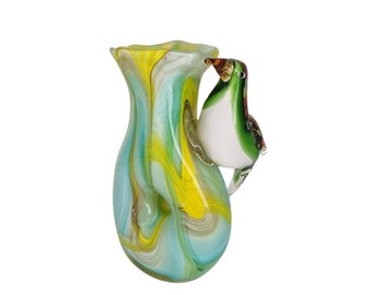 Beautiful glass flower vase flanked by a bird - spring and summer decoration - unique flower vase - artistic glass art vase