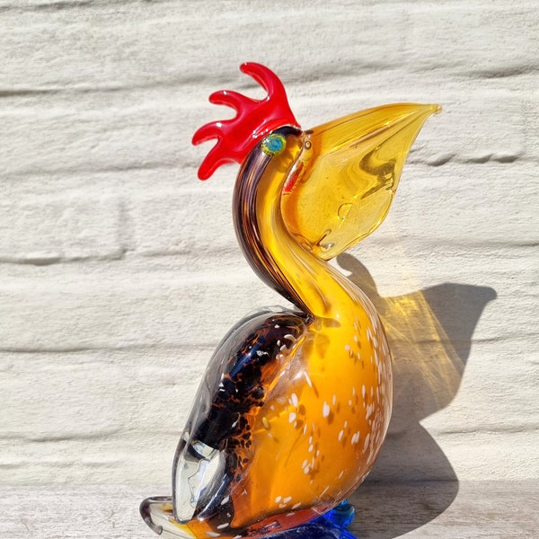 Pélican en verre - Pélican coloré - Oiseau en verre - Décoration d'intérieur en verre coloré