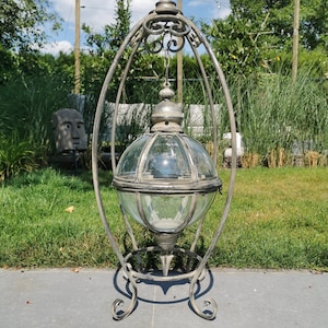 Large glass lantern - Metal and glass - Floating globe lantern - Floating light lantern