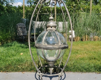 Large glass lantern - Metal and glass - Floating globe lantern - Floating light lantern