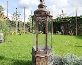 Beautifully decorated metal lantern with glass windows - 52 inches!