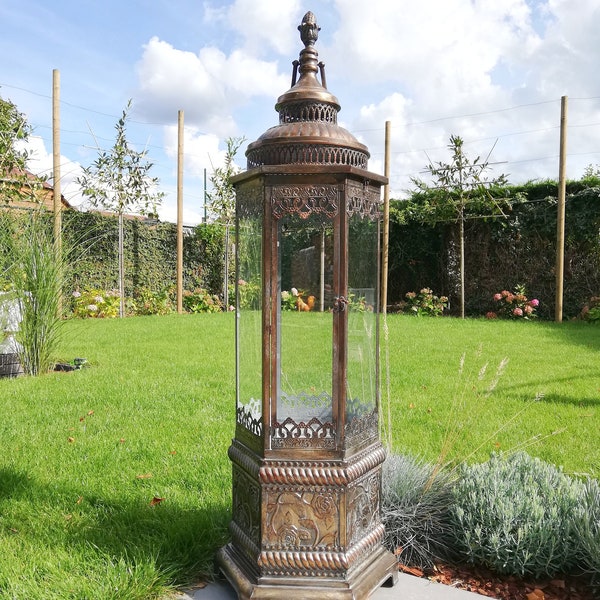 Beautifully decorated metal lantern with glass windows - 52 inches!