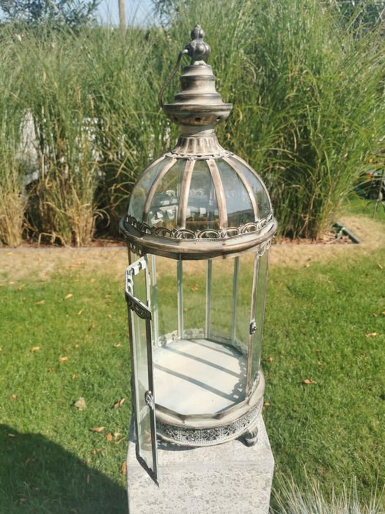 Large Glass Lantern Brass Color 22 Glas Windows Candle Etsy