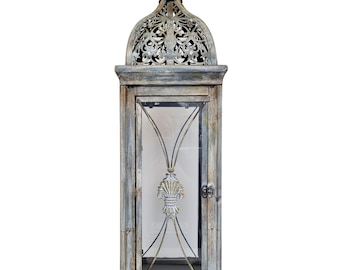 Grande lanterne sur pied - Lanterne rustique en métal avec 4 vitres - Décoration de terrasse de jardin - Belle lanterne de haute qualité pour bougie