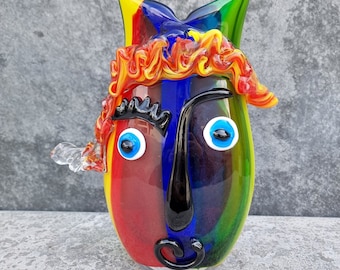 Murano-Style Clown Face Glass Vase: A Burst of Color and Whimsy! - Holiday gift idea - colorful home
